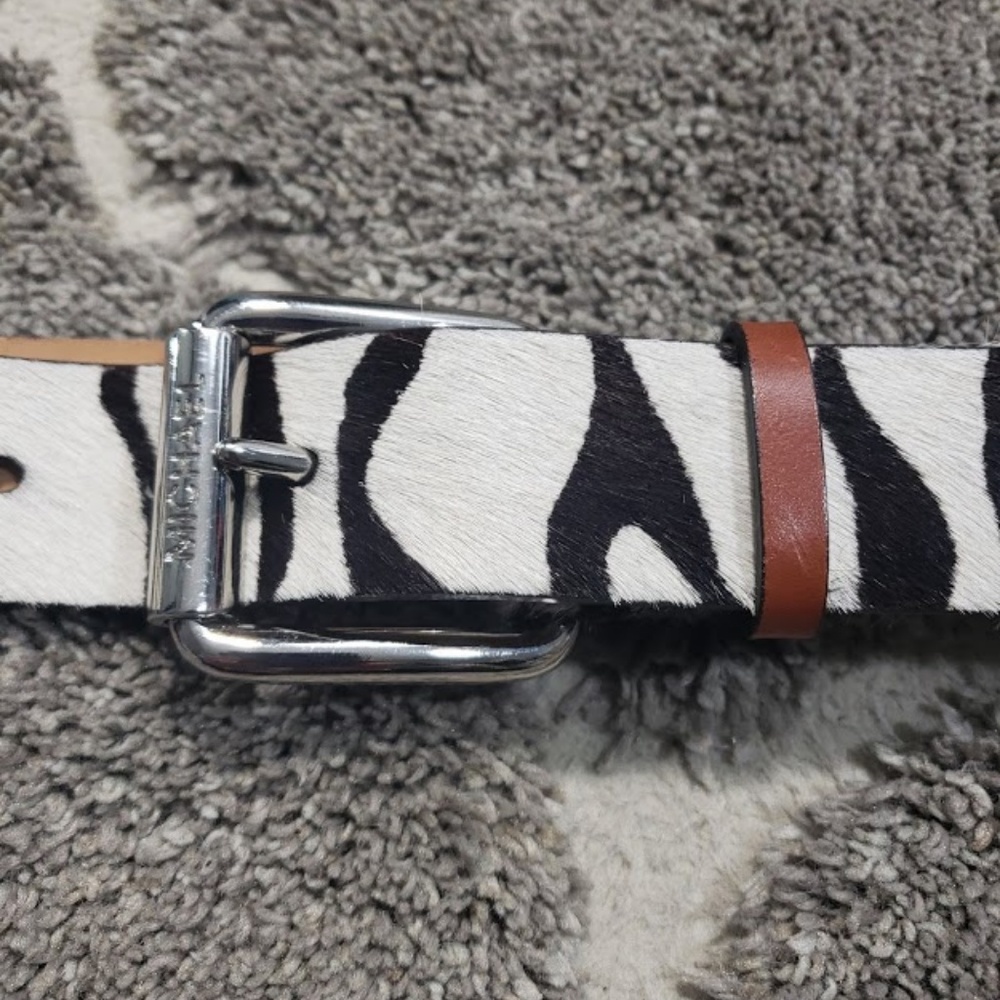 Leather Zebra Print Women's Belt - White/Black - Picture 4 of 8